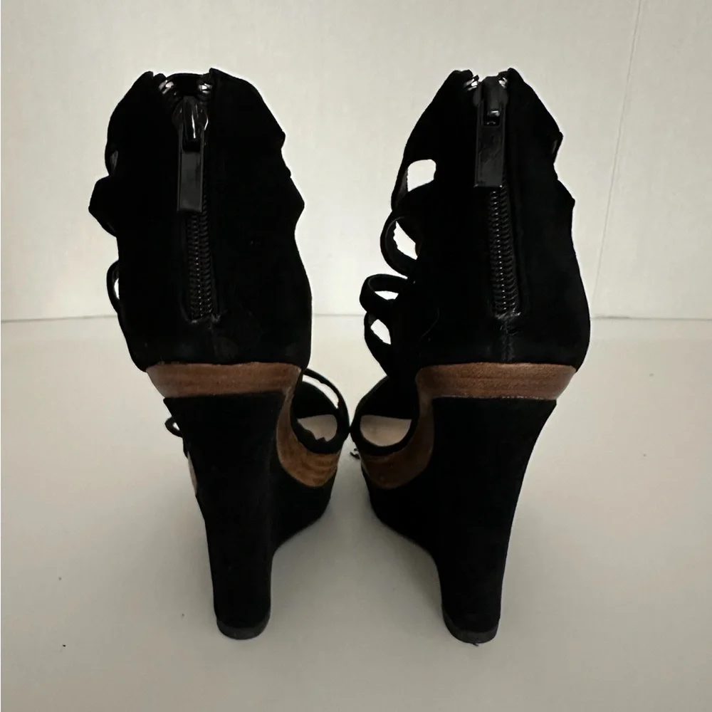JustFab “Shanghai” Black Cutout Tassel Wedge Sandals Y2K Size 8.5 - Picture 8 of 10